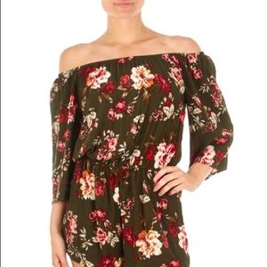 Ambiance off the shoulder floral romper. Navy